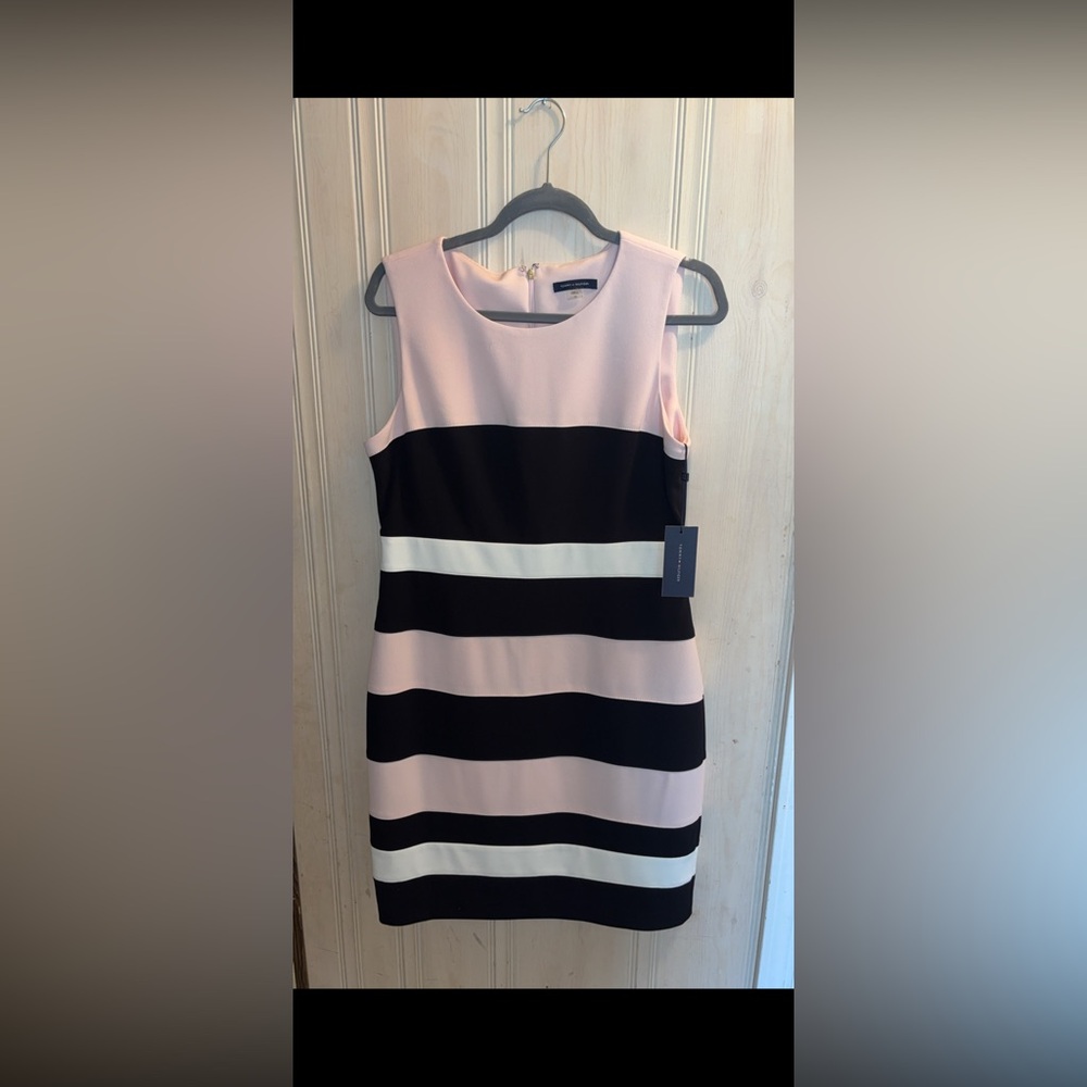 Tommy Hilfiger Pink, Black, and White Striped Mini Dress